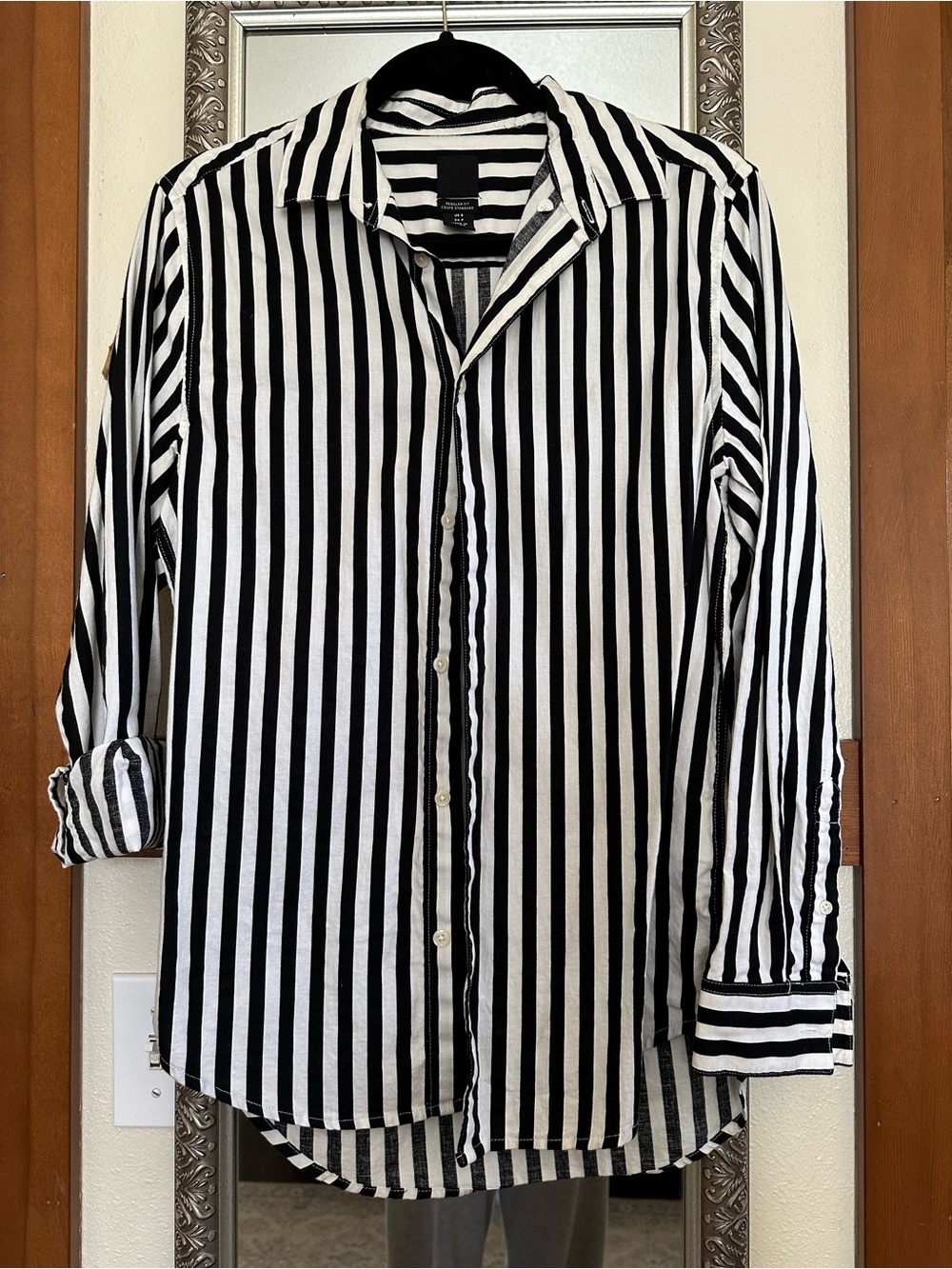 H&M Black and White Vertical Stripe Button-Down Shirt